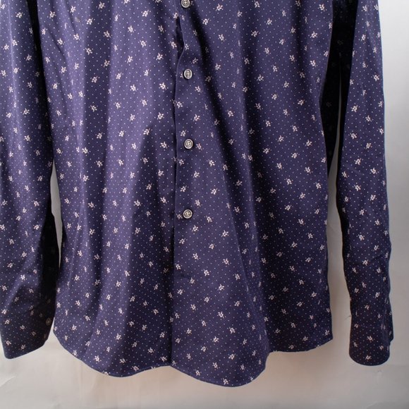 WAM Classic Tailored Fit Men's XXL Long Sleeve Button Shirt Blue Leaf Design - Picture 3 of 10